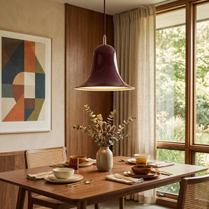 Panton Bell Pendant Lamp - Mid-Century Deep Wine Red Dining Table Window View | HoaiLamp