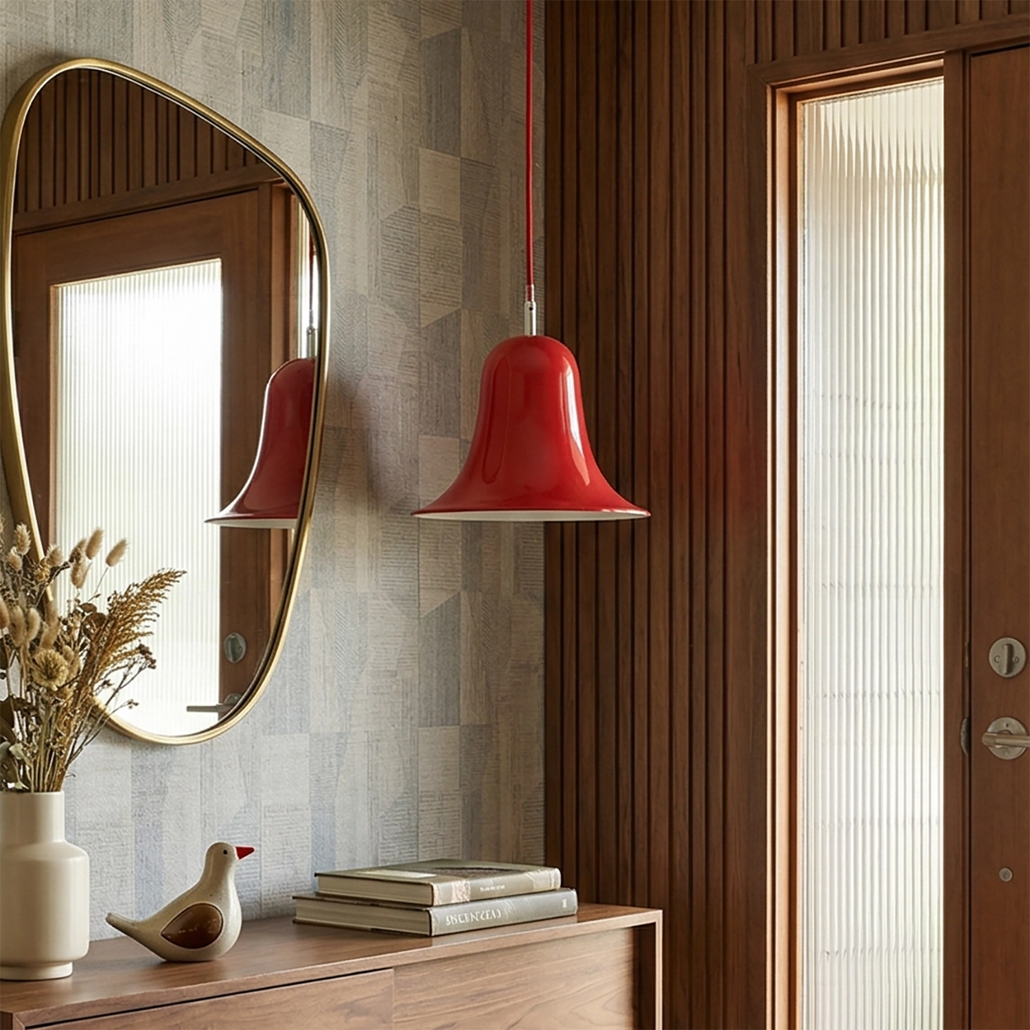 Panton Bell Pendant Lamp - Vibrant Poppy Red Entryway Console Mirror Decor | HoaiLamp
