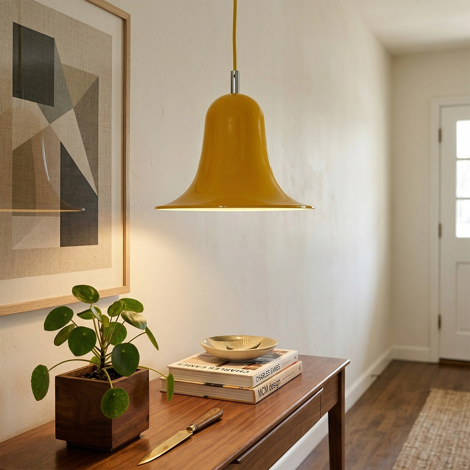 Panton Bell Pendant Lamp - Mid-Century Mustard Yellow Entryway Bench Accent | HoaiLamp