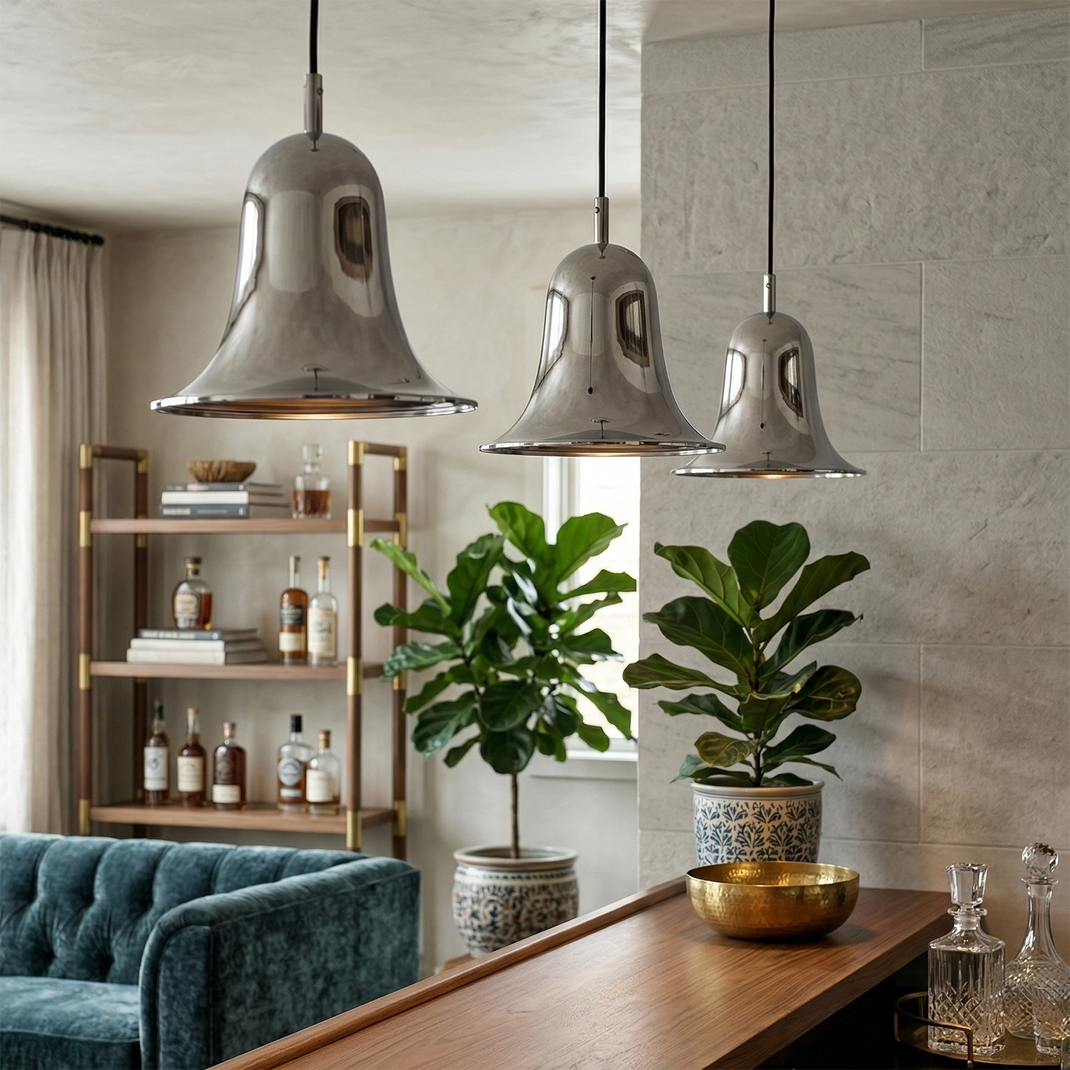 Panton Bell Pendant Lamp - Modern Living Room Island Triple Linear Grey Setup | HoaiLamp