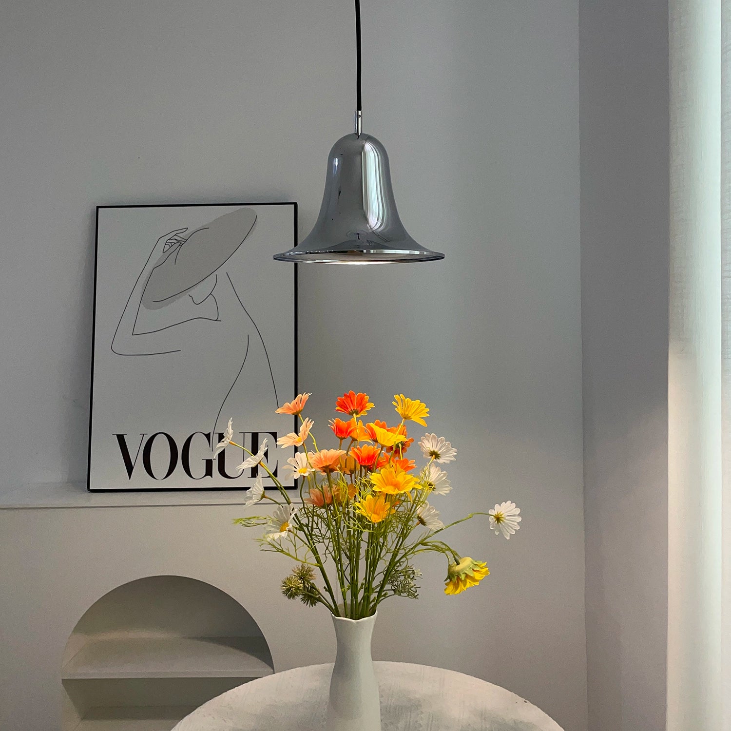 Panton Bell Pendant Lamp - Silver Nordic Dining Corner Fresh Flowers | HoaiLamp