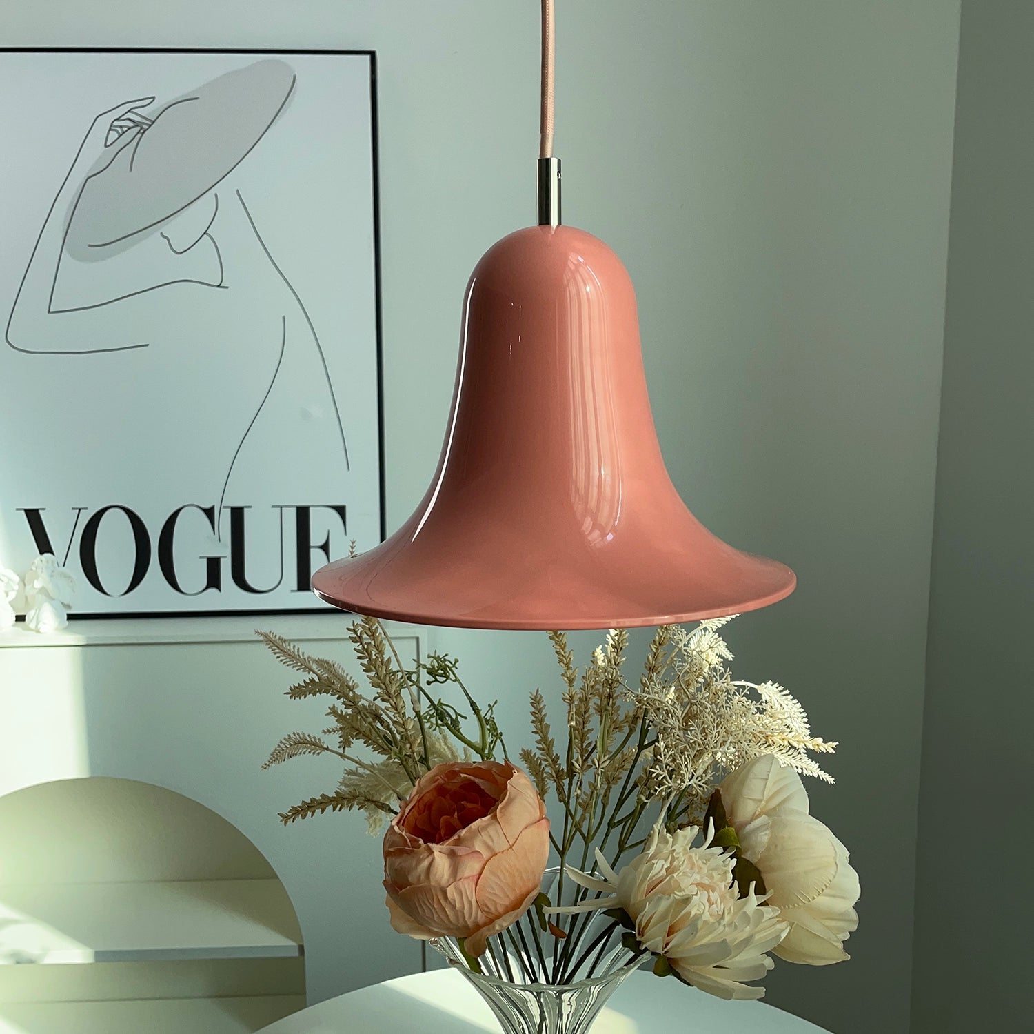Panton Bell Pendant Lamp - Soft Pastel Coral Pink Teatime Table Mint Accent | HoaiLamp