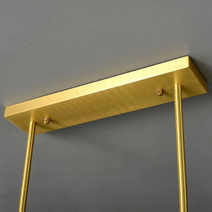 Peacock Blue Petal Art Glass Chandelier - Brushed Brass Rectangular Ceiling Canopy | HoaiLamp