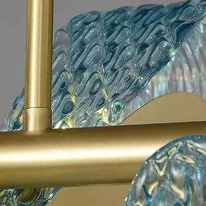Peacock Blue Petal Art Glass Chandelier - Gold Finished Metal Downrod Connection | HoaiLamp