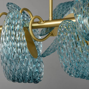 Peacock Blue Petal Art Glass Chandelier - Gold Finished Metal Downrod Connection | HoaiLamp