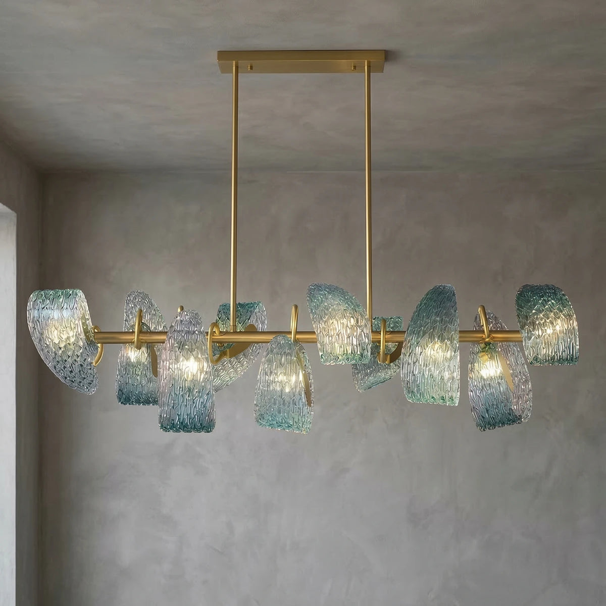 Peacock Blue Petal Art Glass Chandelier