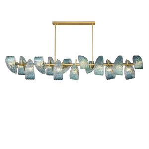 Peacock Blue Petal Art Glass Chandelier - Extra Long Conference Table Lighting | HoaiLamp