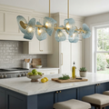 Peacock Blue Petal Art Glass Chandelier - Modern Kitchen Island Linear Pendant | HoaiLamp