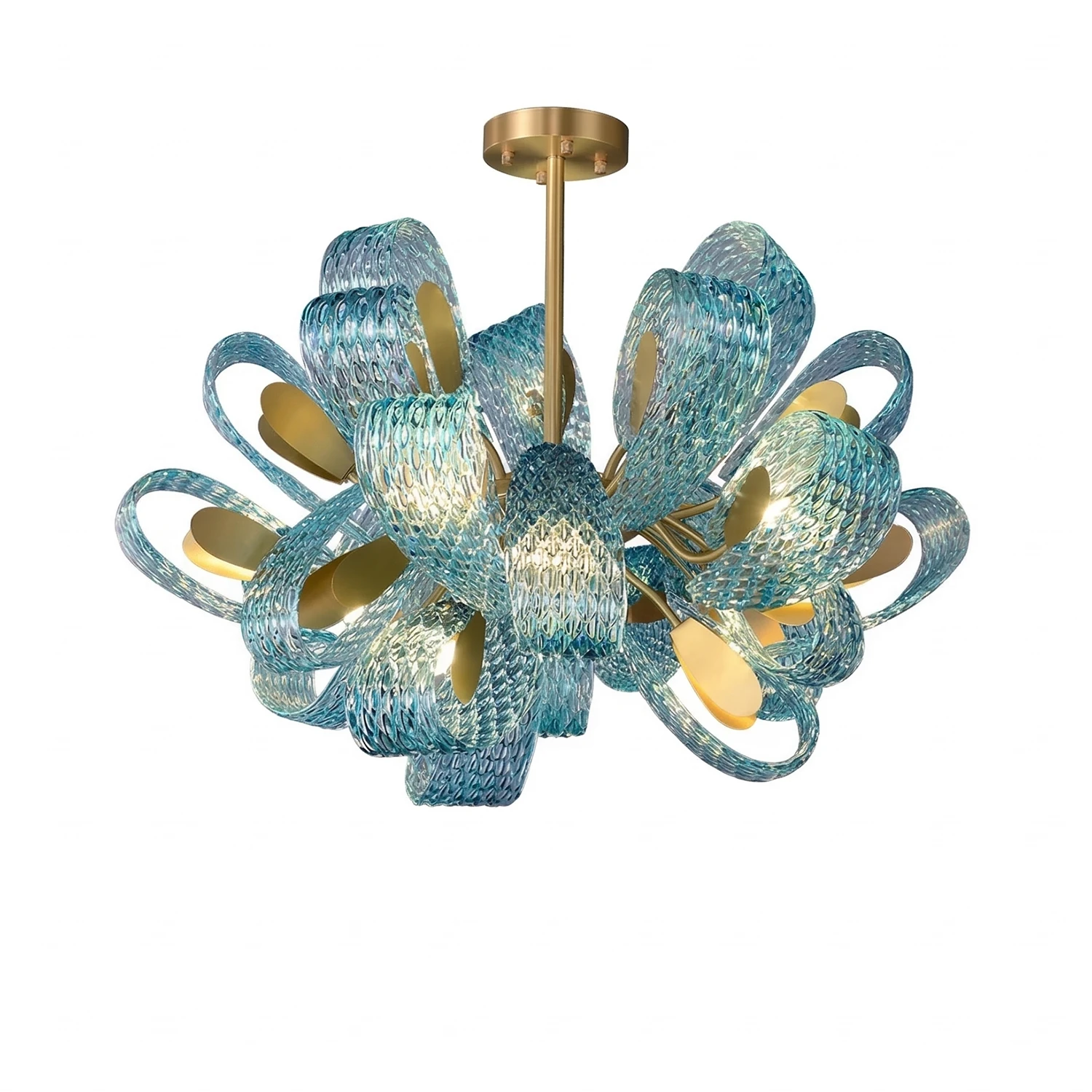 Peacock Blue Petal Art Glass Chandelier - Medium Spherical Cluster Pendant | HoaiLamp