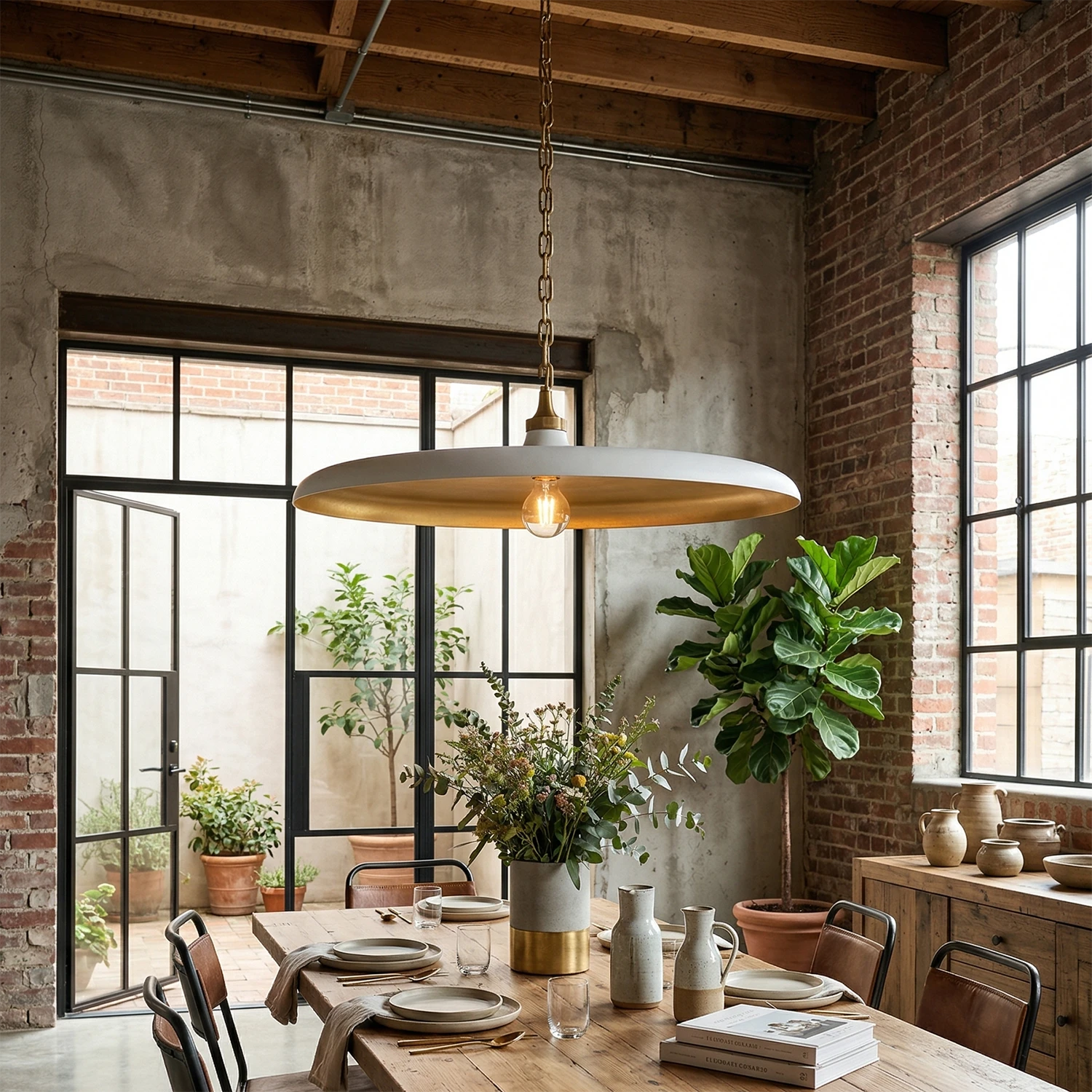 Piatello Pendant Light - Rustic Brick Loft Dining | HoaiLamp