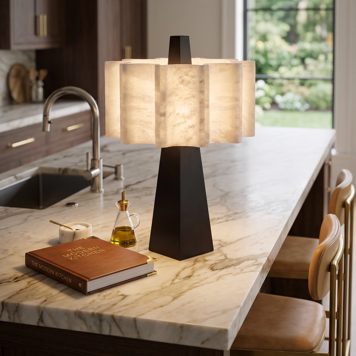 Plisse Fluted Alabaster Table Lamp
