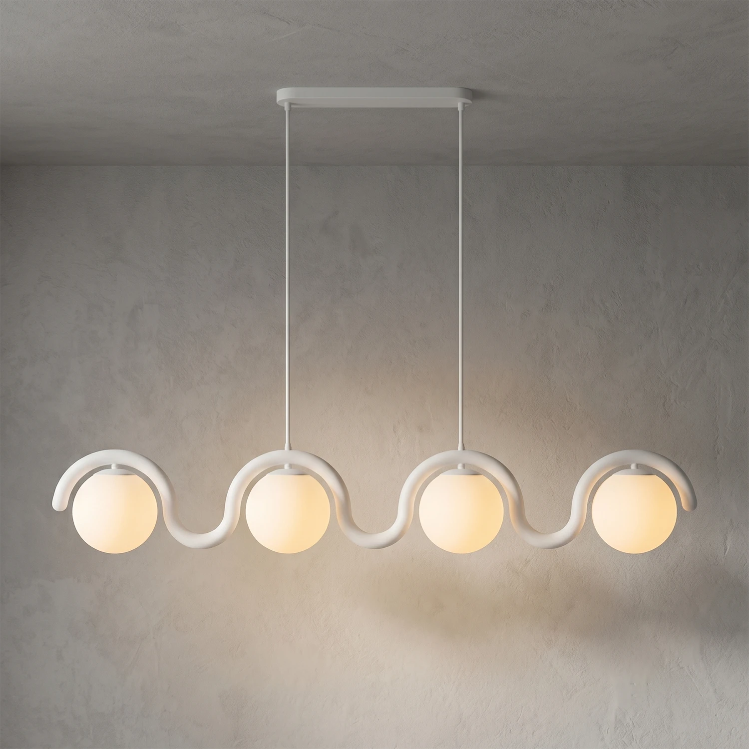Curved Linear Opal Globe Pendant - Contemporary Quad-Light Dining Room Bar | HoaiLamp
