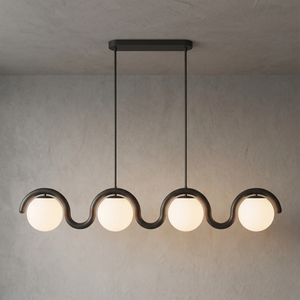Curved Linear Opal Globe Pendant - Matte Black Quad-Head Balanced Linear | HoaiLamp