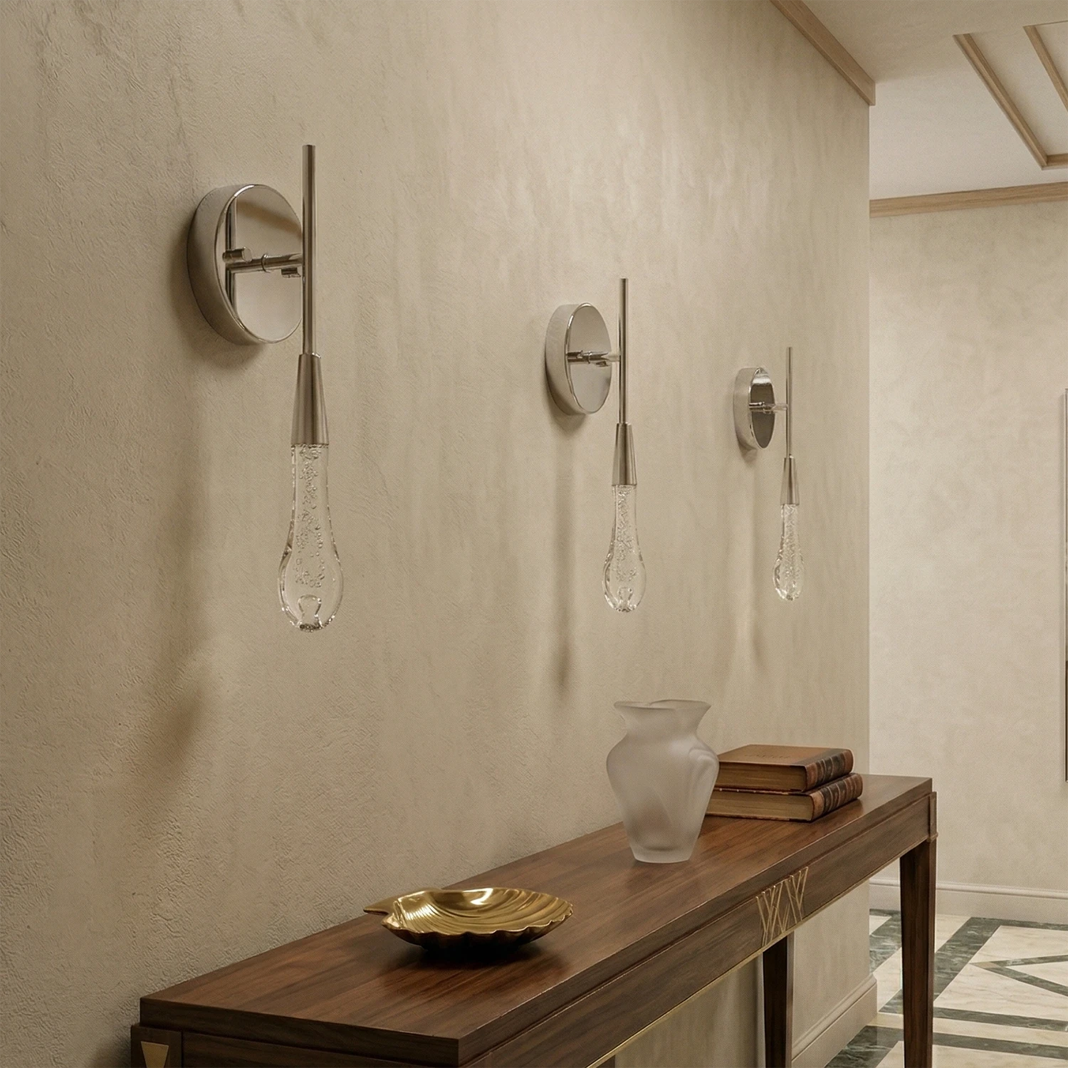 Raindrop Glass Solitaire - Gallery Corridor Perspective | HoaiLamp