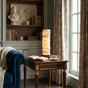 Multi-Tiered Alabaster Table Lamp - Classical Living Room Elegant Accent Table Blue Velvet Sofa | HoaiLamp