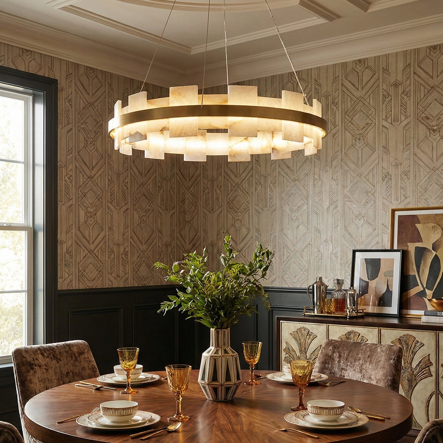 Rectangle Alabaster Annular Chandelier