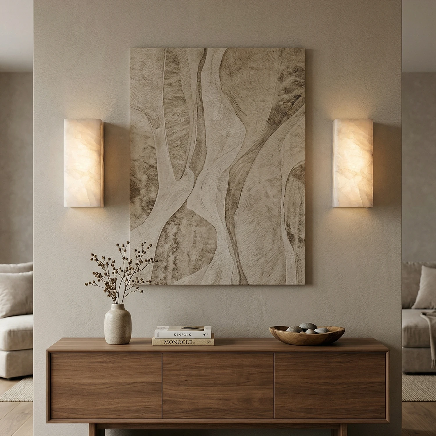 Rectangular Alabaster Wall Light - Art Gallery Flanking Wall Symmetrical Glow | HoaiLamp