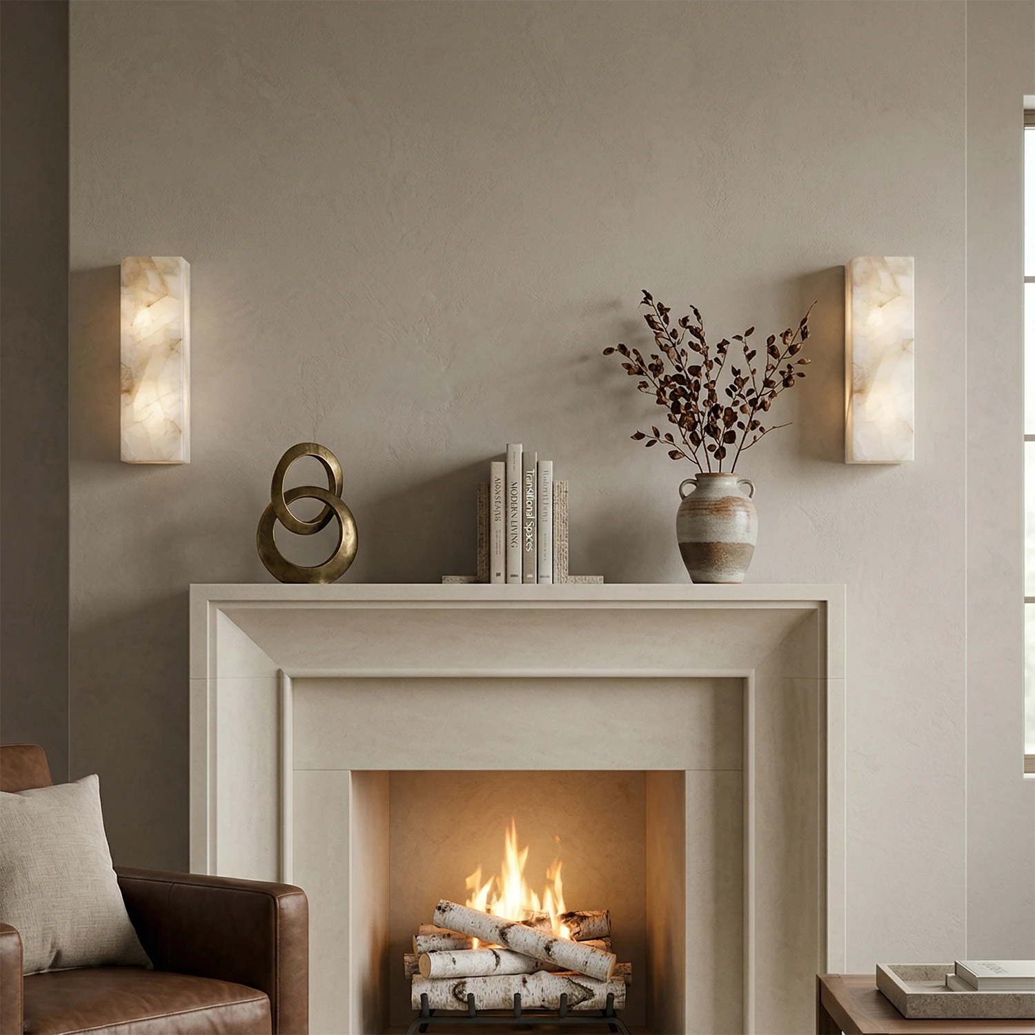 Rectangular Alabaster Wall Light - Elegant Fireplace Mantel Statement Pair | HoaiLamp