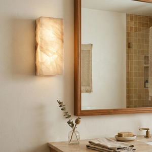 Rectangular Alabaster Wall Light - Rustic Wooden Vanity Warm Side Glow | HoaiLamp