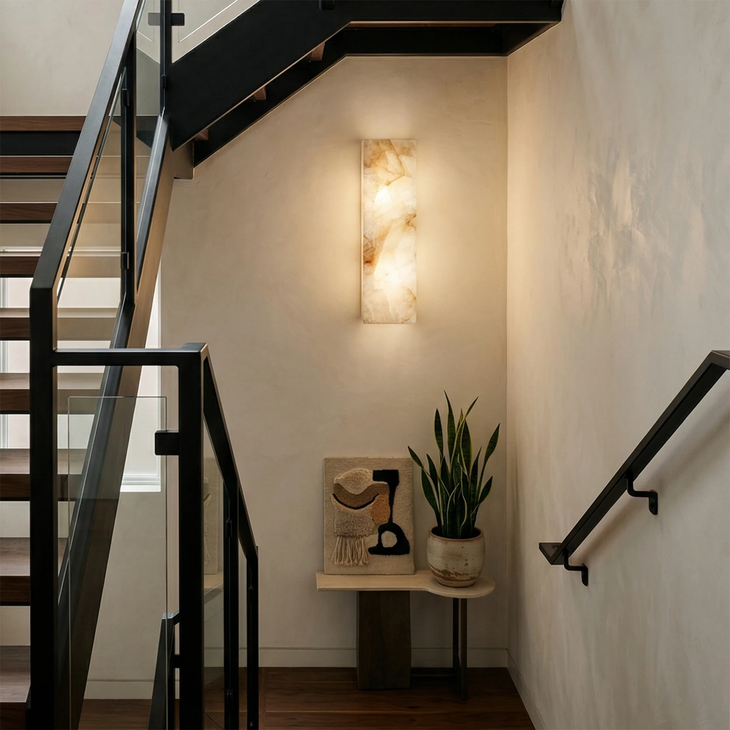 Rectangular Alabaster Wall Light - Warm Staircase Landing Guiding Light | HoaiLamp