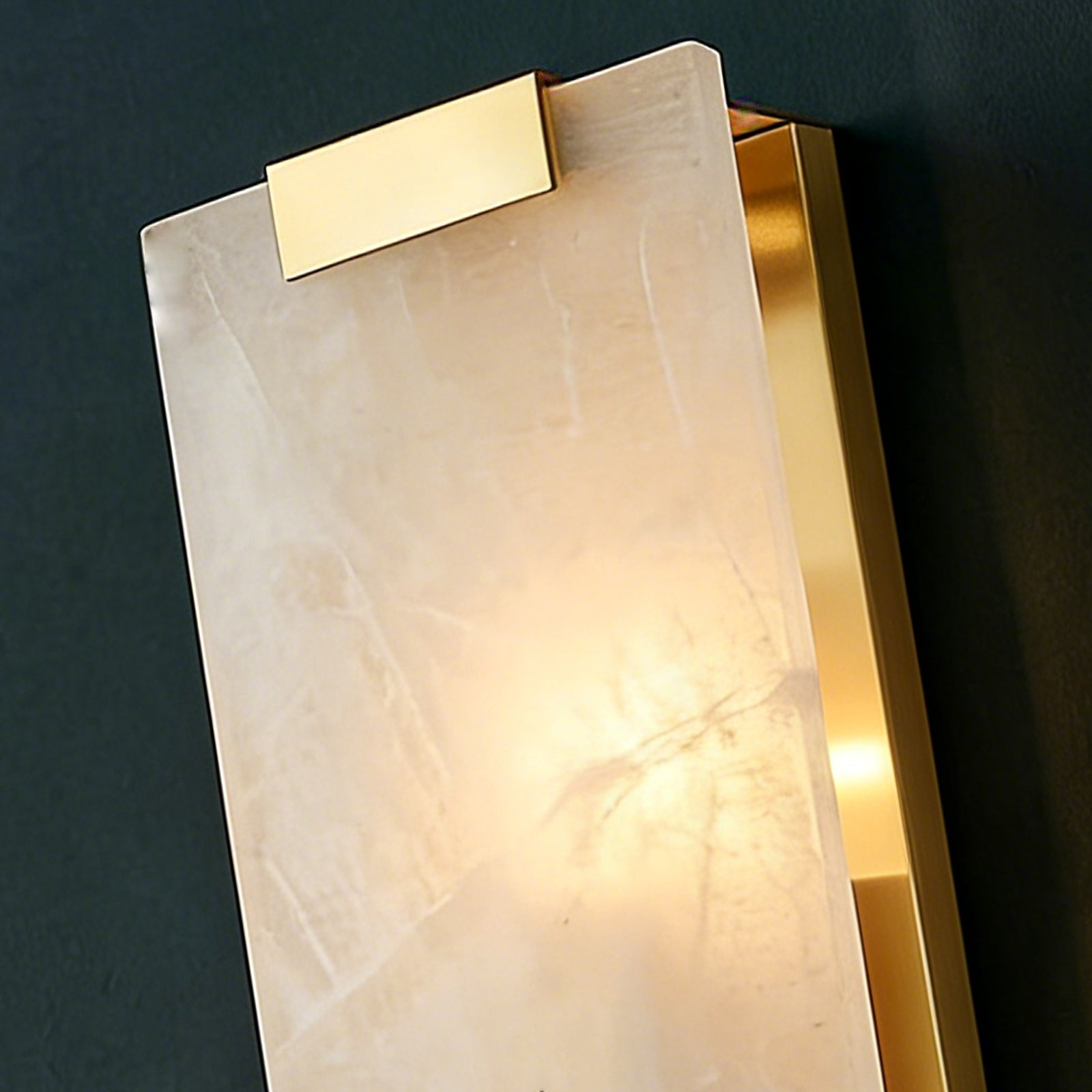 Rectangular Natural Alabaster Wall Sconce - Premium Brushed Brass Hardware Detail | HoaiLamp