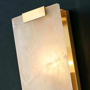 Rectangular Natural Alabaster Wall Sconce - Premium Brushed Brass Hardware Detail | HoaiLamp
