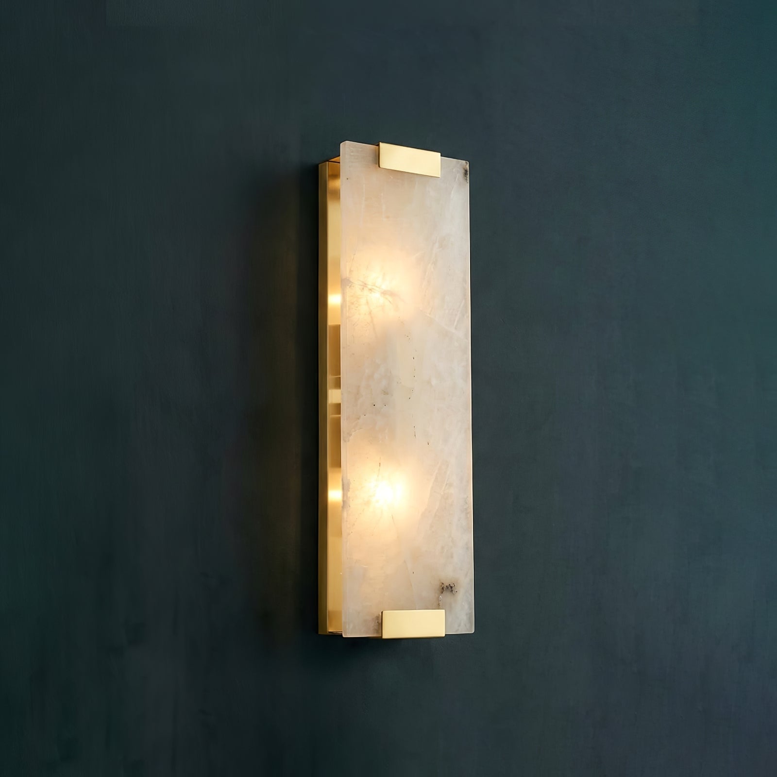 Rectangular Natural Alabaster Wall Sconce - Sophisticated Dark Teal Wall Glow | HoaiLamp
