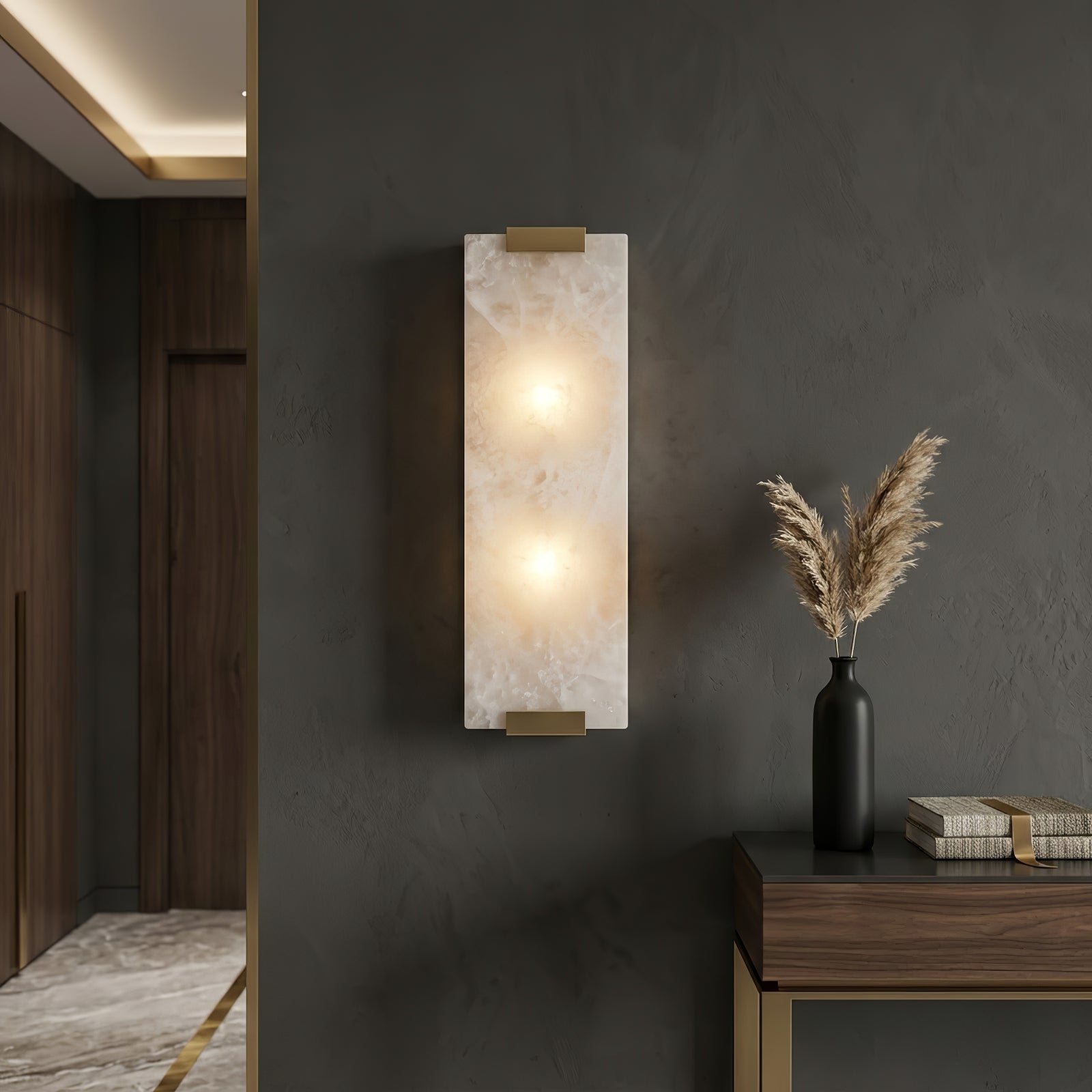 Rectangular Natural Alabaster Wall Sconce - Industrial Chic Foyer Entryway Fixture | HoaiLamp