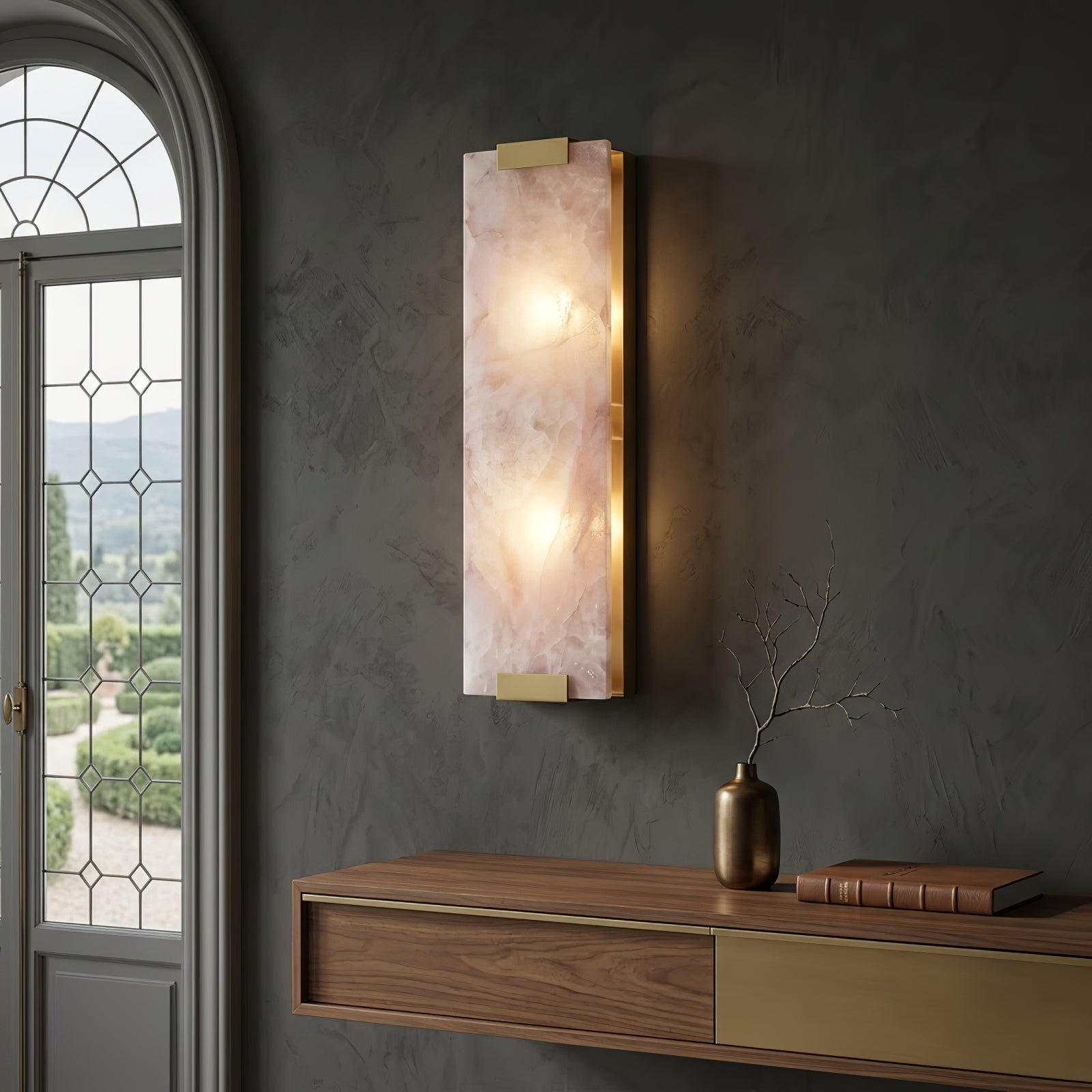 Rectangular Natural Alabaster Wall Sconce - Minimalist Gallery Corridor Lighting | HoaiLamp