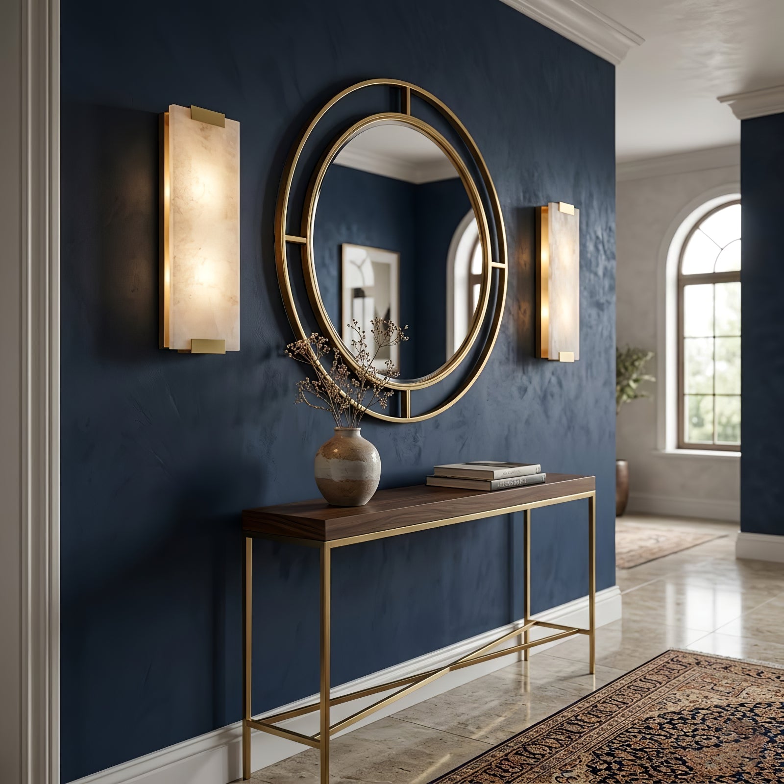 Rectangular Natural Alabaster Wall Sconce - Artistic Hallway Console Table Sconce | HoaiLamp

第三排：全屋实景与产品细节特写