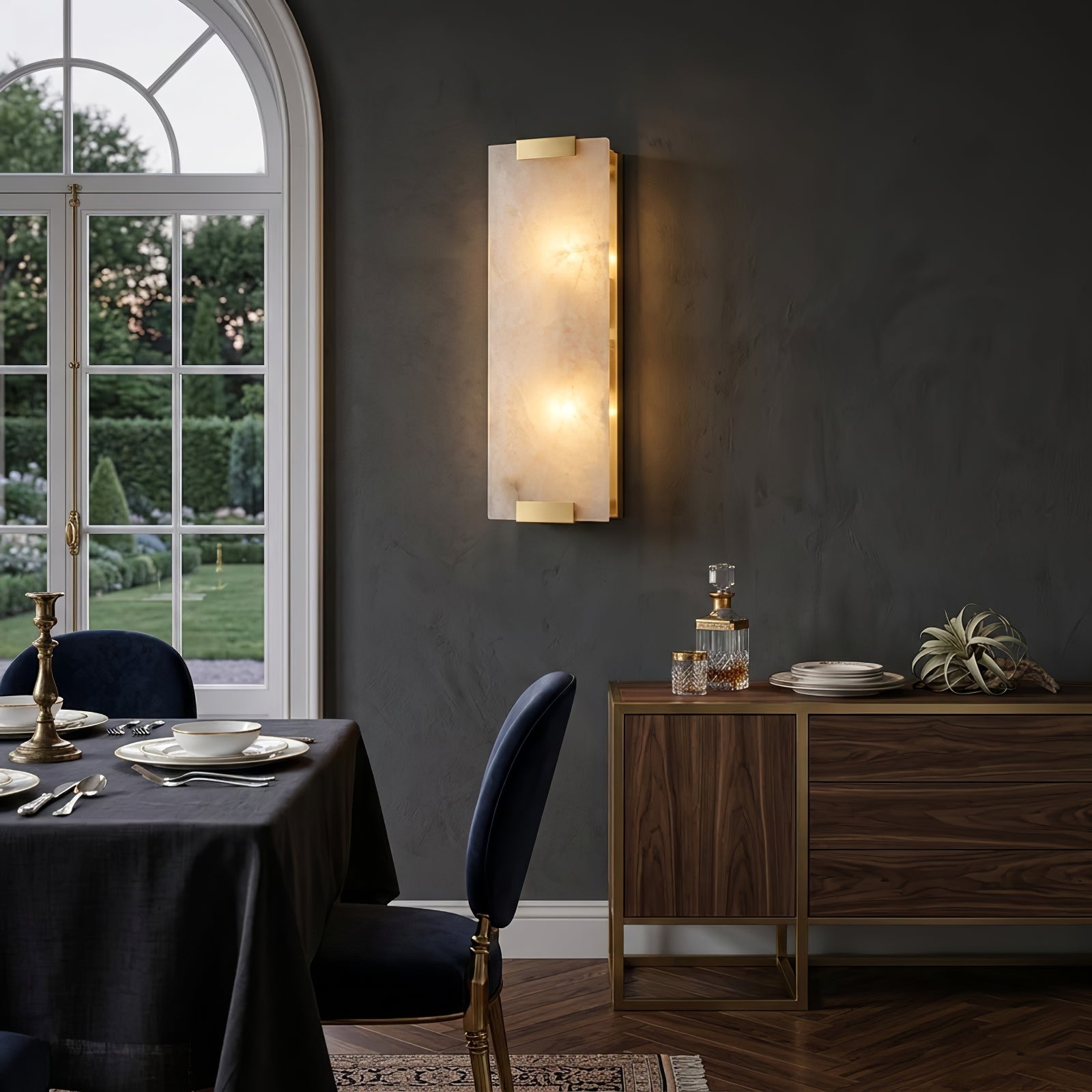 Rectangular Natural Alabaster Wall Sconce - Elegant Dining Room Mood Ambience | HoaiLamp