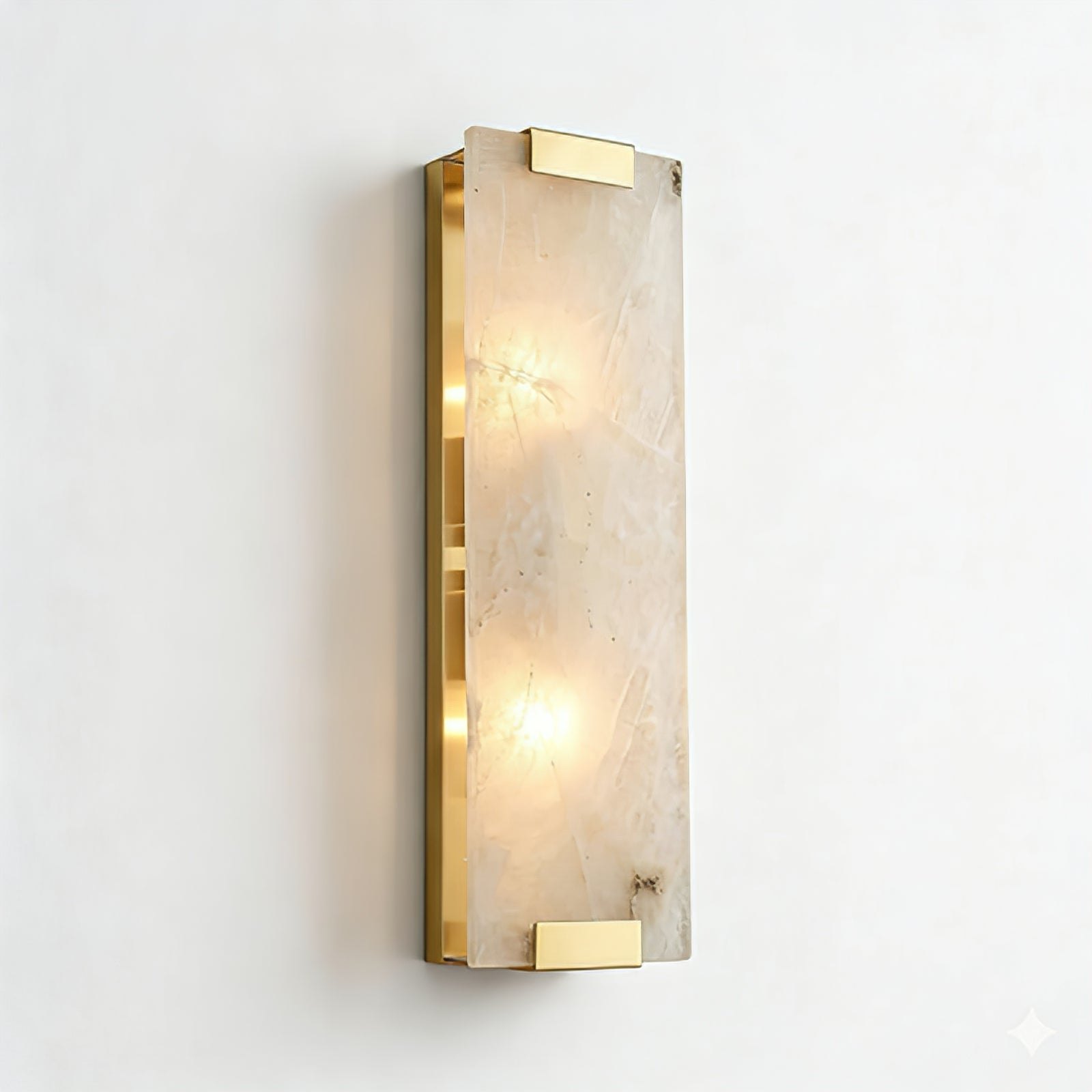 Rectangular Natural Alabaster Wall Sconce - Translucent Veined Stone Texture | HoaiLamp