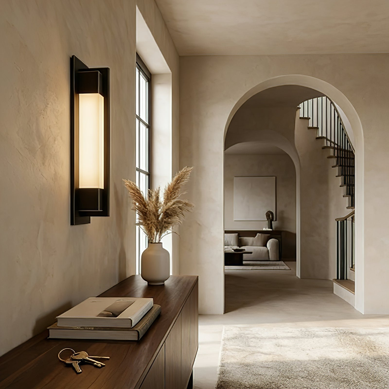 Rectangular Brass Resin LED Wall Lamp - Hallway Entryway Arched Doorway Classic Decor | HoaiLamp