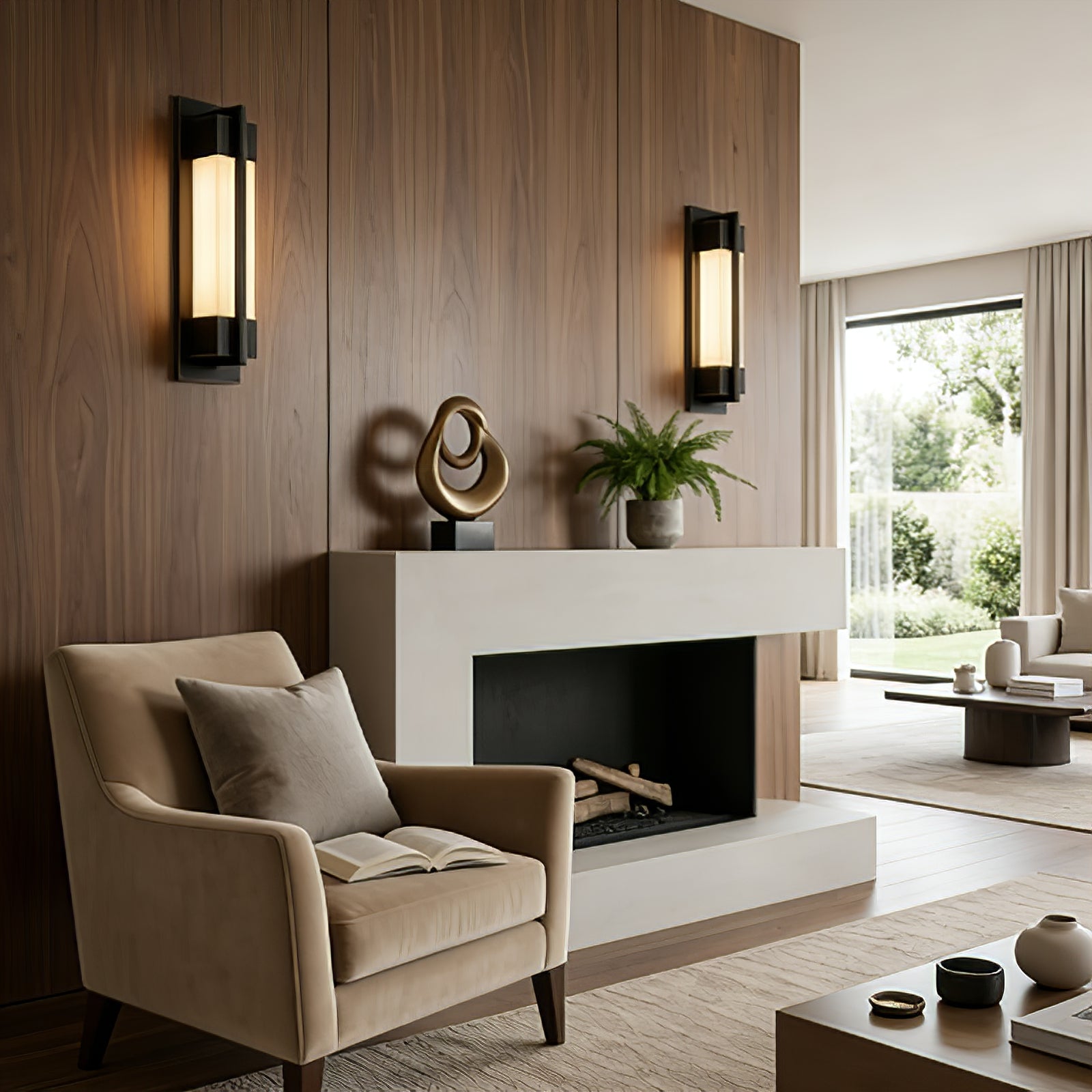 Rectangular Brass Resin LED Wall Lamp - Living Room Fireplace Mantel Symmetrical Decor | HoaiLamp