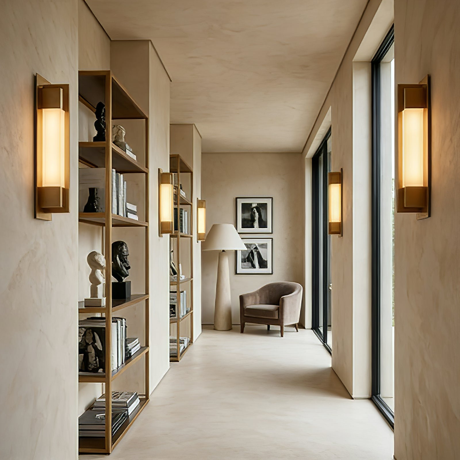 Rectangular Brass Resin LED Wall Lamp - Long Gallery Walkway Rhythmic Sconce Layout | HoaiLamp