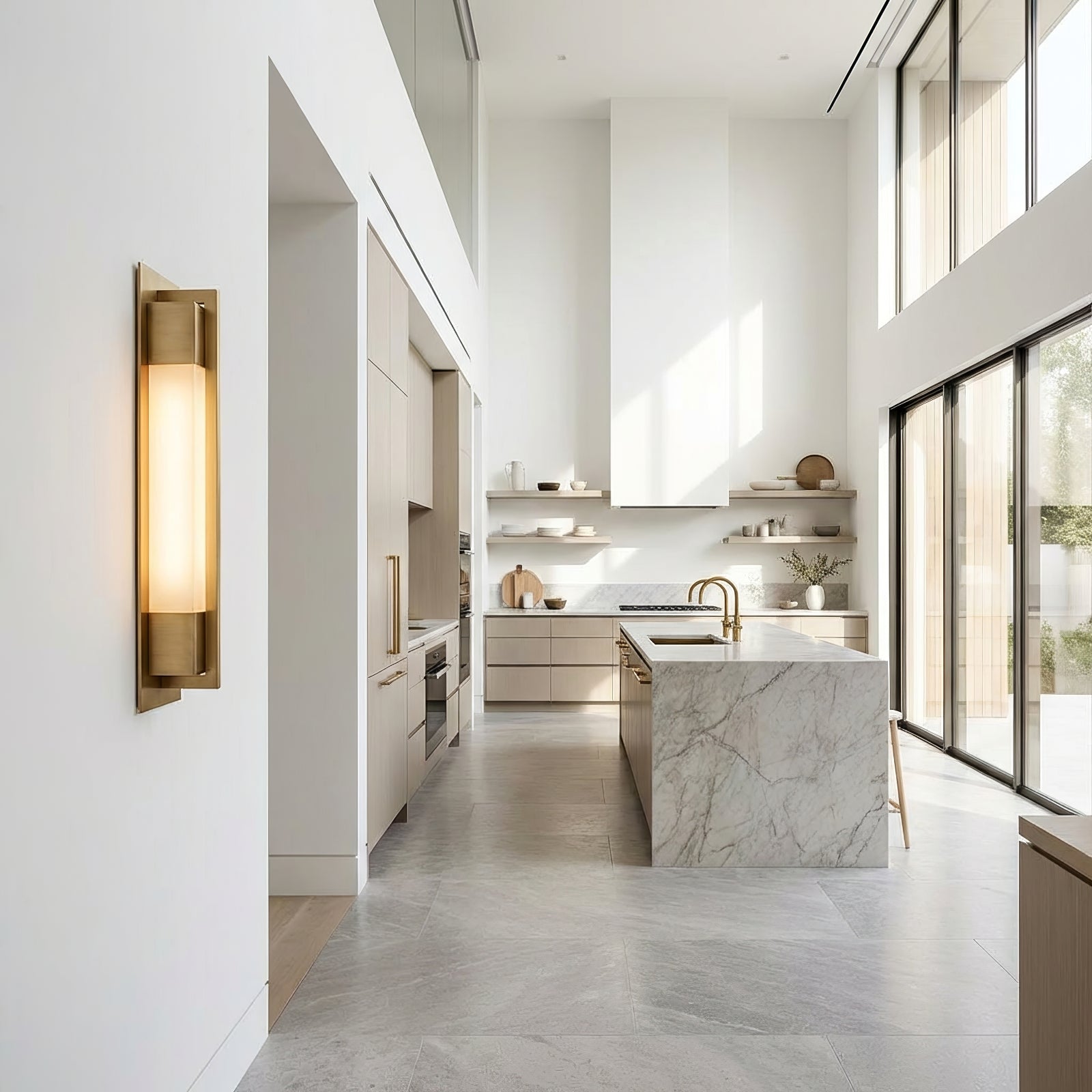 Rectangular Brass Resin LED Wall Lamp - High Ceiling Luxury Open Concept Living | HoaiLamp