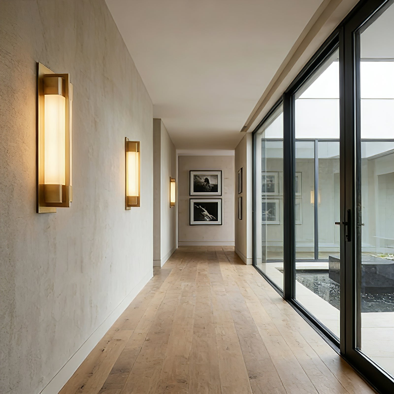 Rectangular Brass Resin LED Wall Lamp - Modern Hallway Glass Wall Corridor Illumination | HoaiLamp