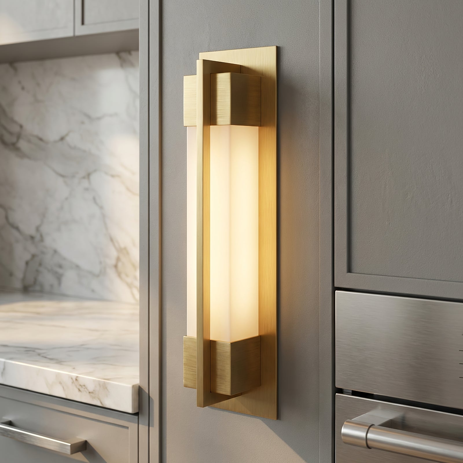 Rectangular Brass Resin LED Wall Lamp - Modern Kitchen Cabinetry Brass Finish Accent | HoaiLamp