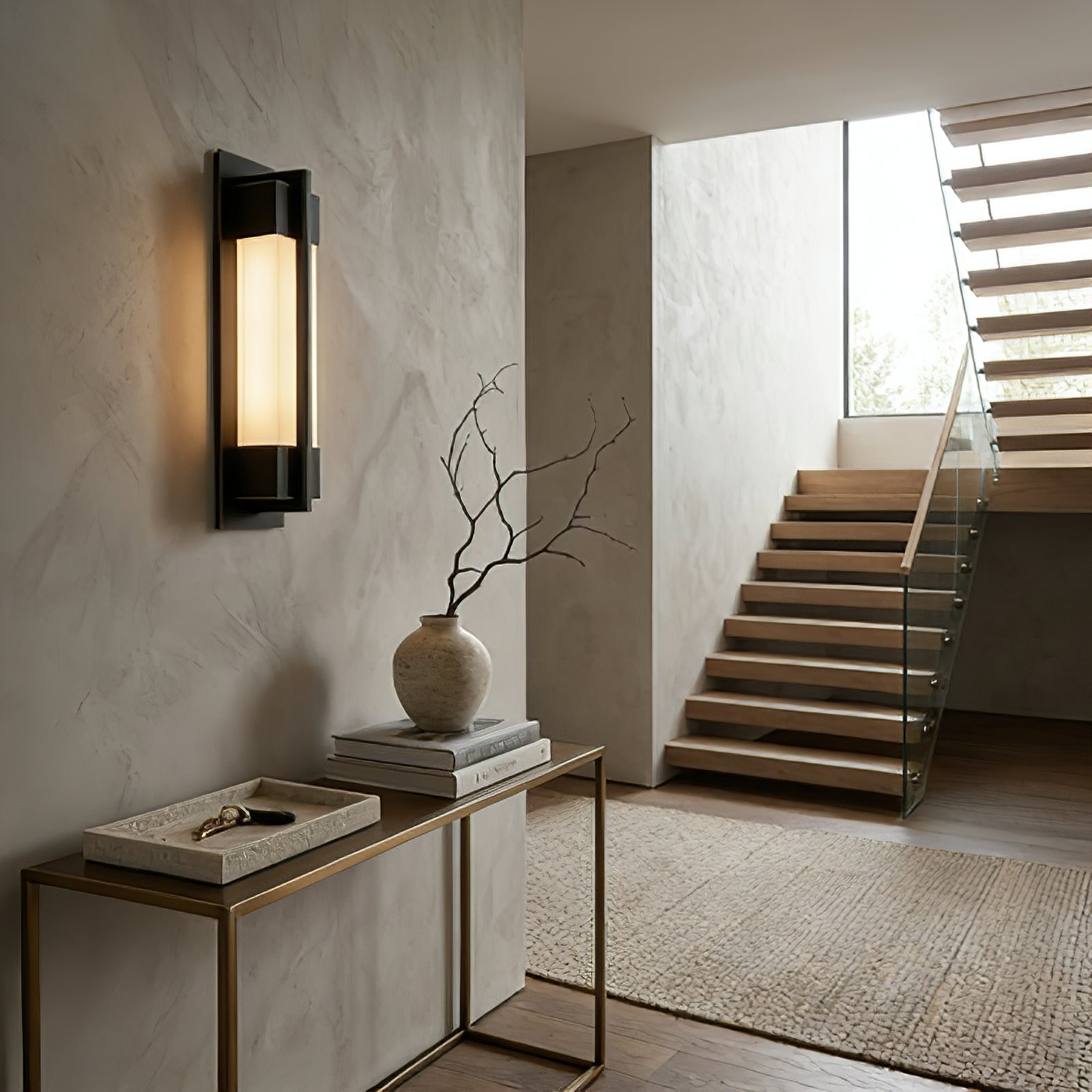 Rectangular Brass Resin LED Wall Lamp - Stairway Landing Sideboard Elegant Glow | HoaiLamp
