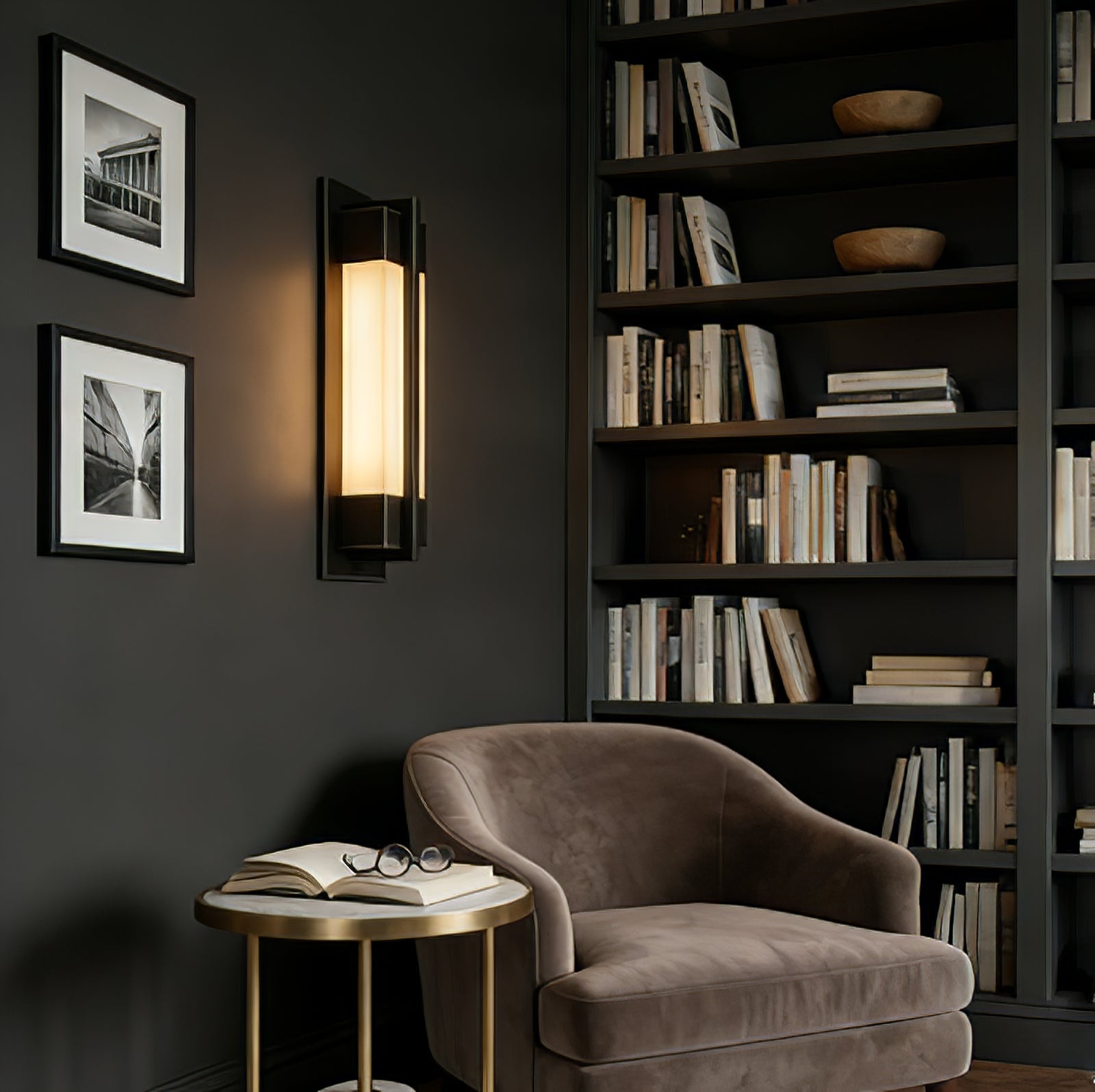 Rectangular Brass Resin LED Wall Lamp - Matte Black Study Room Bookshelf Accent | HoaiLamp