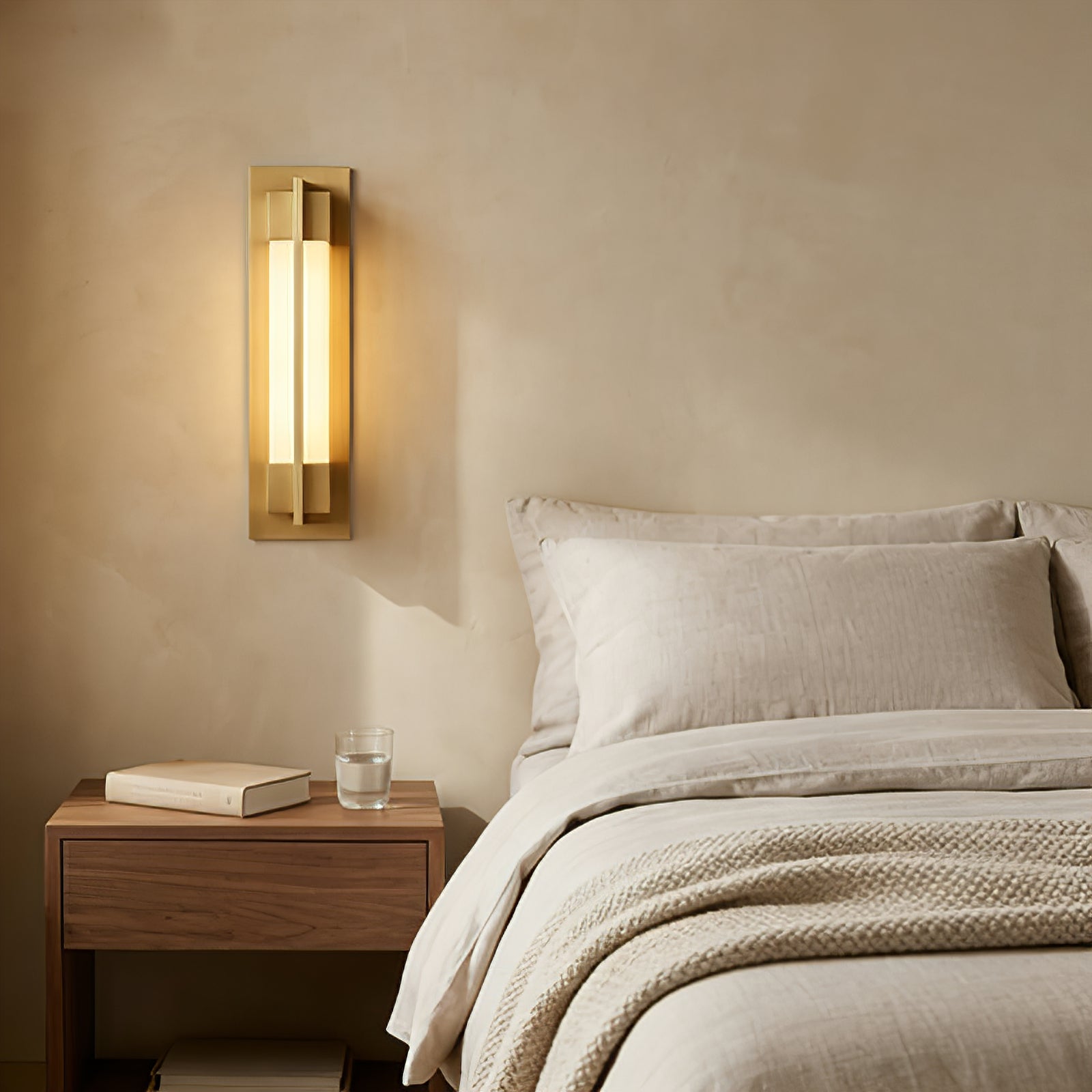 Rectangular Brass Resin LED Wall Lamp - Wabi-Sabi Bedside Warm Diffused Lighting | HoaiLamp