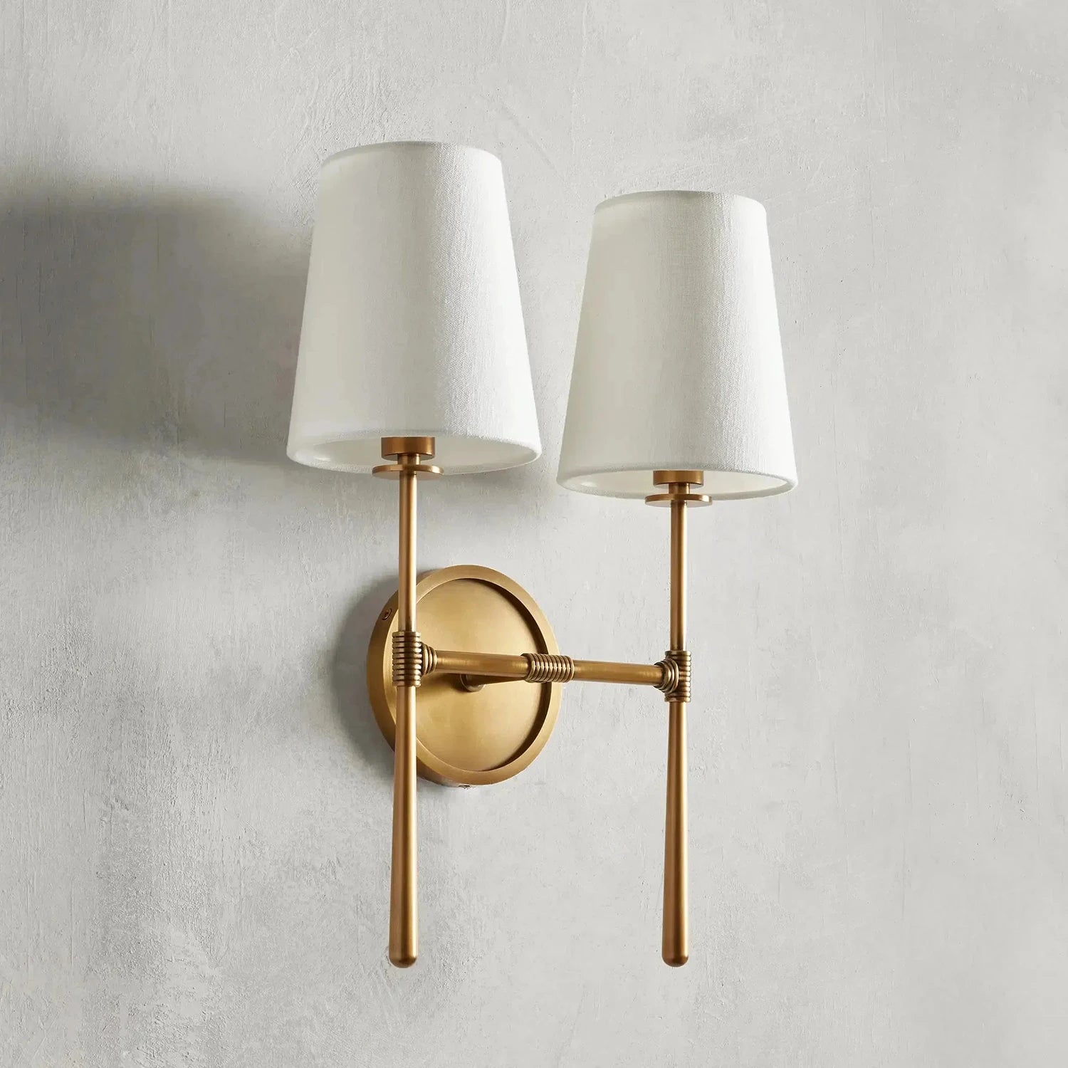 Rhoades 2-Light Wall Sconce - Brass Symmetry on Texture | HoaiLamp