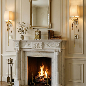 Ribbed Ribbon Bow Wall Lamp - Classic French Fireplace White Mantel Symmetrical White Shade | HoaiLamp