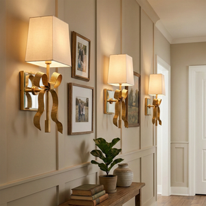 Ribbed Ribbon Bow Wall Lamp - Elegant Corridor Wainscoting Picture Frames Symmetrical White Shade | HoaiLamp
