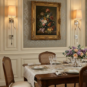 Ribbed Ribbon Bow Wall Lamp - Formal Dining Room Oil Painting Wooden Table White Shade | HoaiLamp