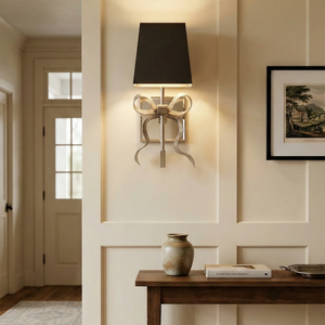 Ribbed Ribbon Bow Wall Lamp - Foyer Entryway Table Wainscoting Paneling Black Shade | HoaiLamp