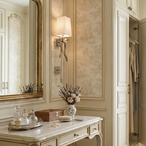 Ribbed Ribbon Bow Wall Lamp - French Provincial Dressing Table Vanity Mirror White Shade | HoaiLamp
