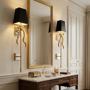 Ribbed Ribbon Bow Wall Lamp - Luxury Bathroom Vanity Makeup Dressing Table Black Shade | HoaiLamp
