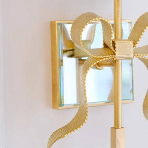 Ribbed Ribbon Bow Wall Lamp - Macro Close Up Gold Hardware Ribbon Bow Mirrored Backplate | HoaiLamp