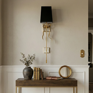 Ribbed Ribbon Bow Wall Lamp - Modern Console Table Round Mirror Black Fabric Shade | HoaiLamp